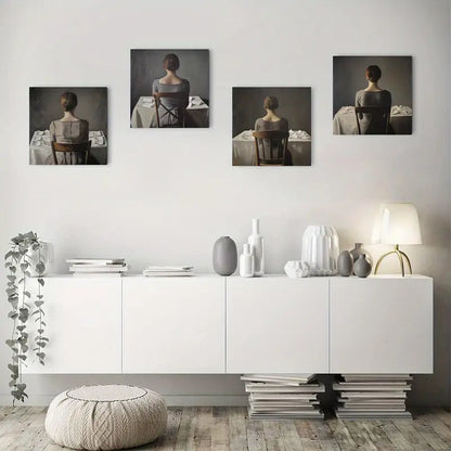 4pcs Elegant Back View Of Women In Modern Dress Wall Art Canvas Framed