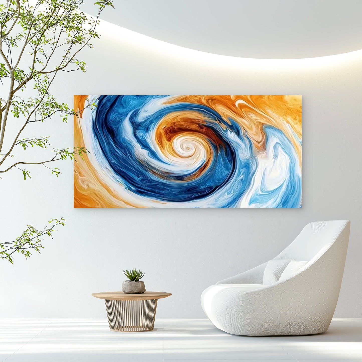 Swirling Design in Blue, Orange Wall Art Canvas Office Home Room Framed 120x60cm