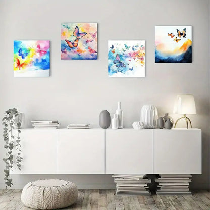 4pcs Vibrant Butterfly & Colorful Swirls Wall Art Canvas Framed