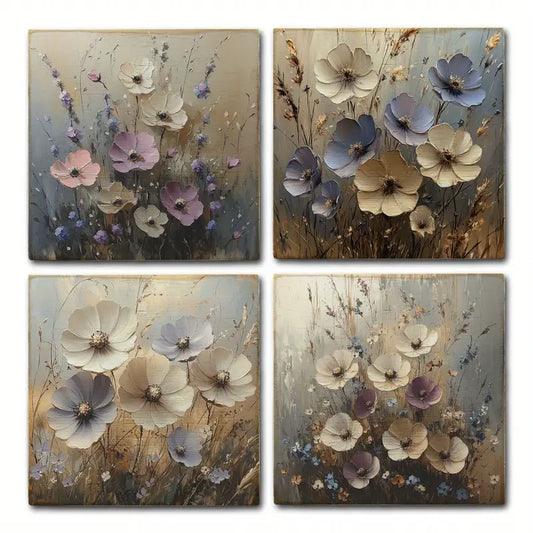 4pcs Vintage Floral & Nature-Inspired Decor Wall Art Canvas Framed