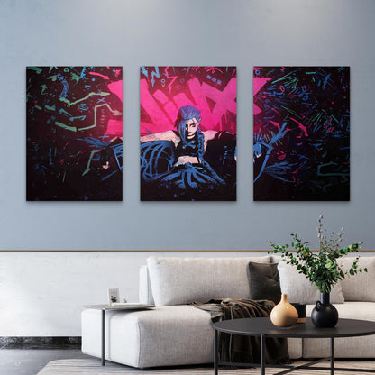 3pcs Vibrant Fuchsia Graffiti Grunge Rebel Queen Metal Print Ready to Hang Art