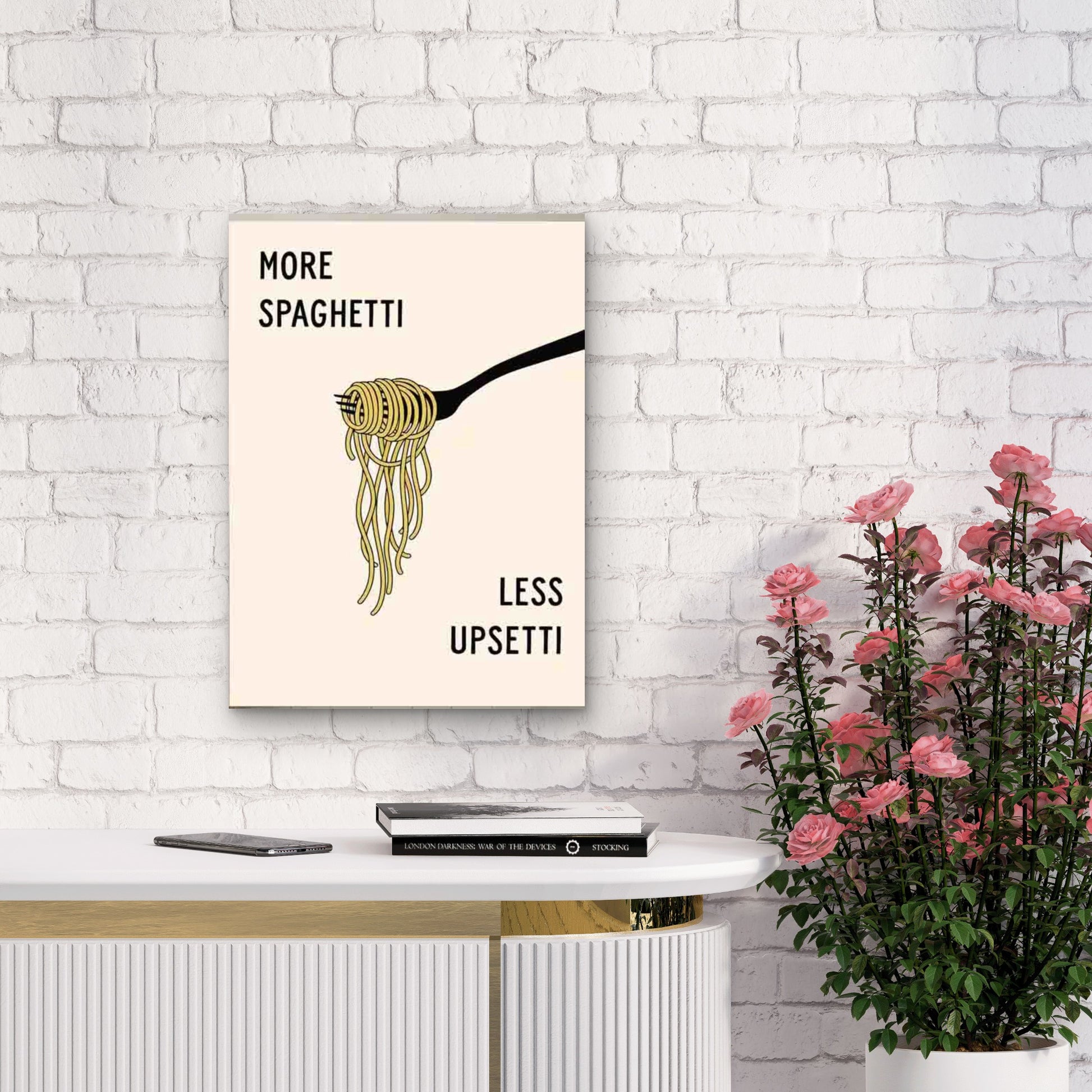 More Spaghetti Less Upsetti 60x90cm Metal Print Ready to Hang - Bella Home Decor