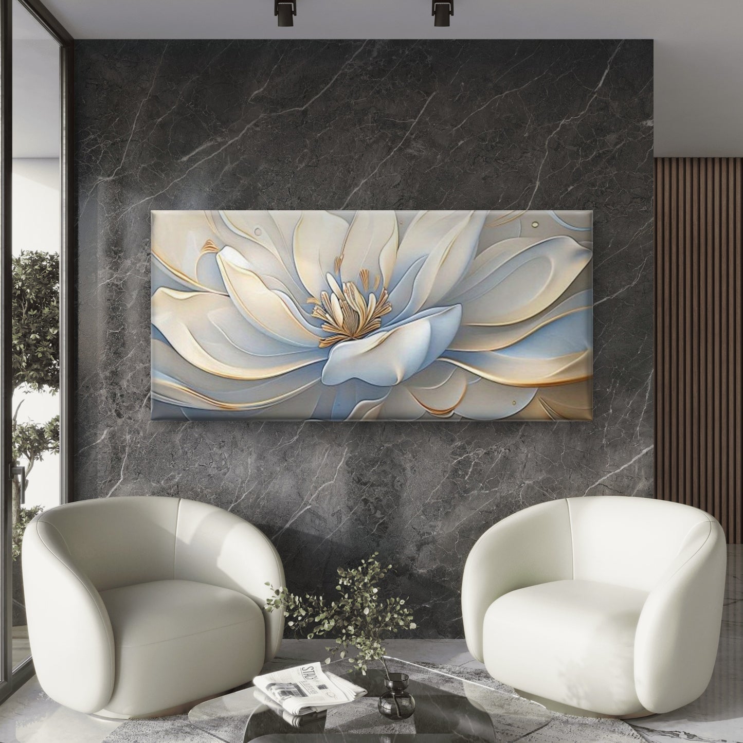 White & Golden for Flower Wall Art Canvas Office Home Room Framed 120x60cm