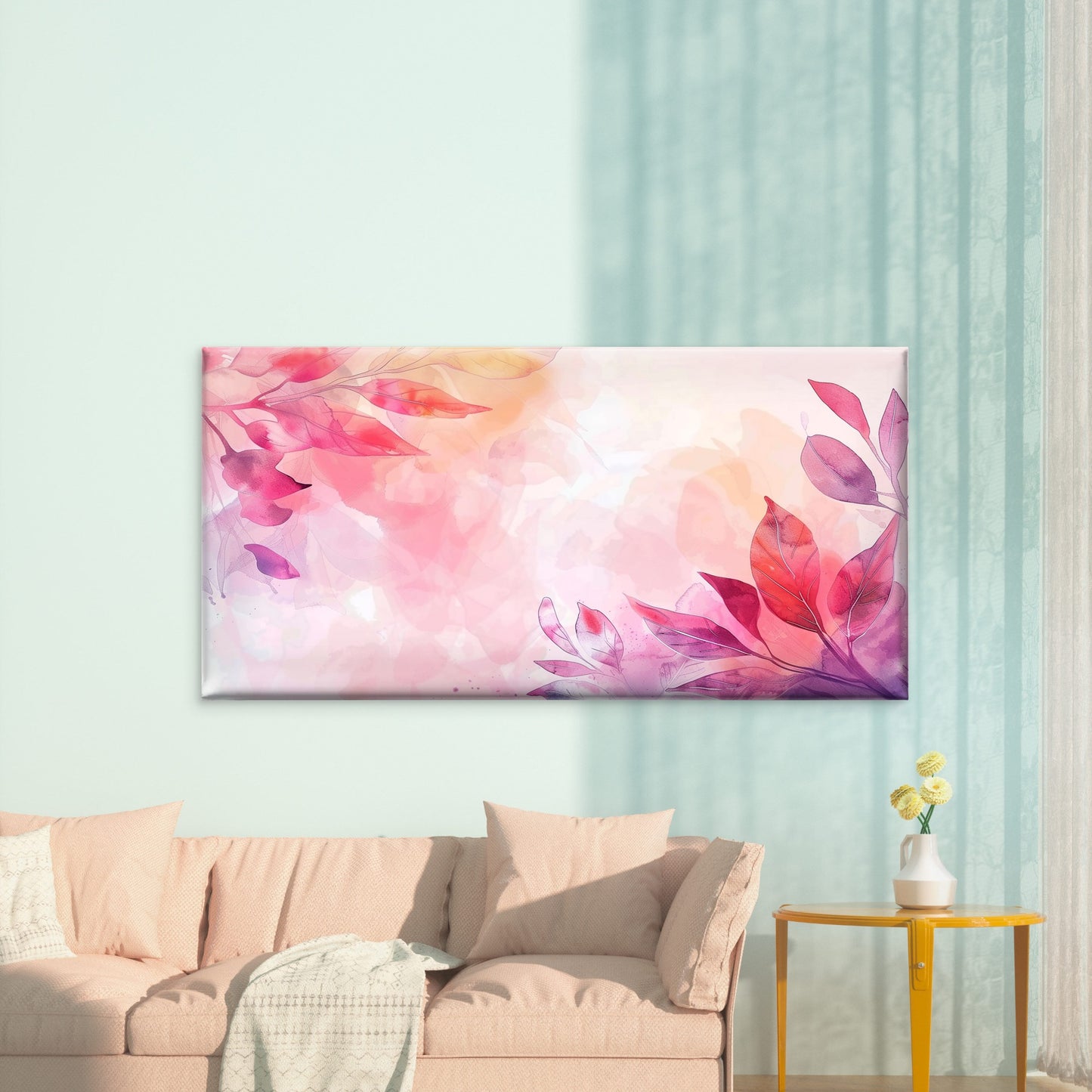 Pink Watercolor Botanical Art Wall Art Canvas Office Home Room Framed 120x60cm - Bella Home Decor