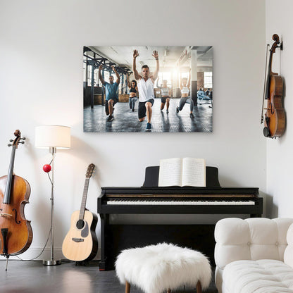 Group Of People Lunging And Exercising Gym Fitness 5mm thick Plastic Poster Ready to Hang 90x60cm