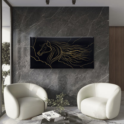 Elegant Luxury Gold Line Art Horse Wall Art Canvas Office Home Framed 120x60cm