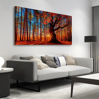 Forest Sunset Vibrant Autumn  Majestic Tree Wall Art canvas office home room framed 120x60cm - Bella Home Decor
