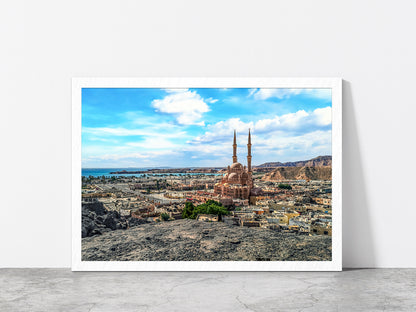 Egyptian Tourist Town & Red Sea Glass Framed Wall Art, Ready to Hang Quality Print Without White Border White