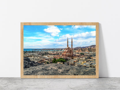 Egyptian Tourist Town & Red Sea Glass Framed Wall Art, Ready to Hang Quality Print Without White Border Oak