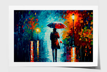 Walking In The Rain With Umbrella Oil Painting Wall Art Limited Edition High Quality Print Unframed Roll Canvas None