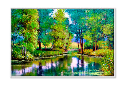 Autumn Trees and Lake Oil Painting Wall Art Limited Edition High Quality Print Canvas Box Framed White