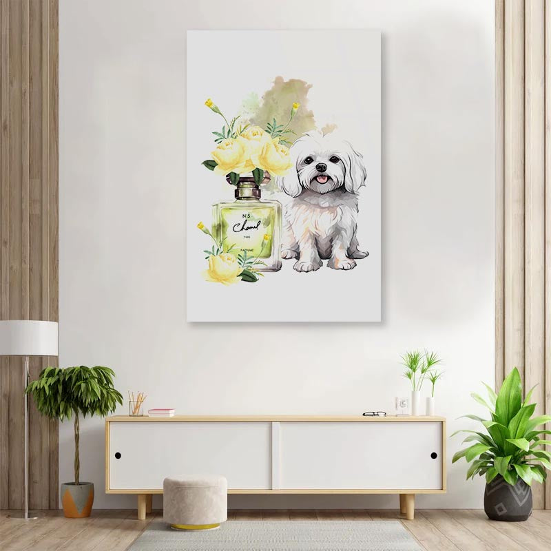 Yellow Perfume, Dog 3D Design Acrylic Glass Print Tempered Glass Wall Art 100% Made in Australia Ready to Hang