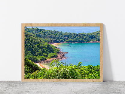 Jungle Beach In Unawatuna Glass Framed Wall Art, Ready to Hang Quality Print Without White Border Oak