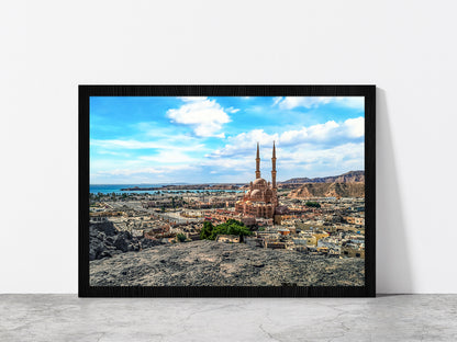 Egyptian Tourist Town & Red Sea Glass Framed Wall Art, Ready to Hang Quality Print Without White Border Black