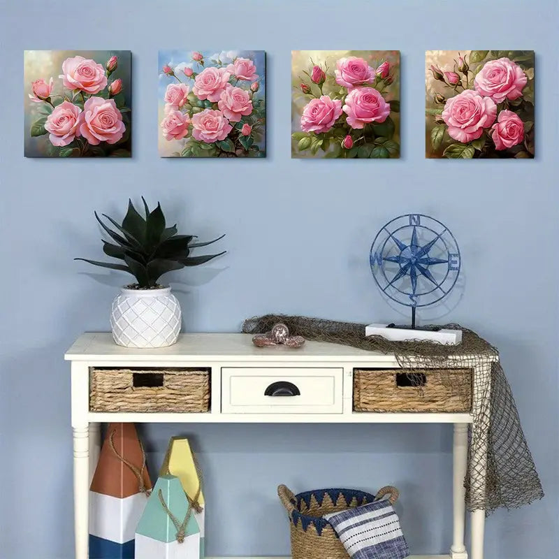 4pcs Abstract Floral Rose  FR Wall Art Canvas Framed