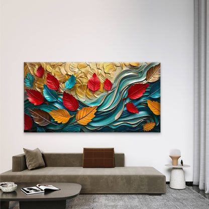 Vibrant Abstract Autumn Leaves Wall Art Canvas Office Home Room Framed 120x60cm