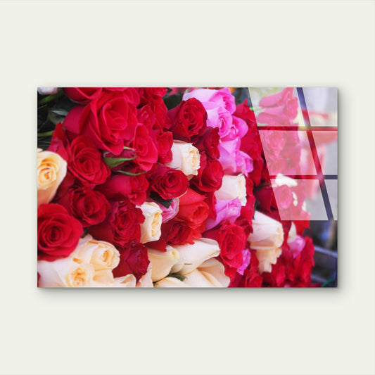 Red Pink White Rose Bouquet Acrylic Glass Printing Wall Art Australian Made Quality