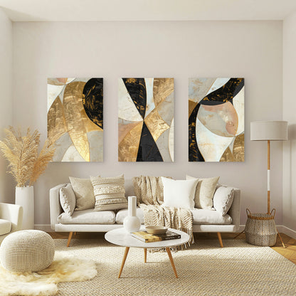 3pcs Gold Foil Black Geometric Split  Wall Art Set Canvas Framed 40x60cm - High Quality Print 100% Australian Made Wall Canvas Ready to Hang