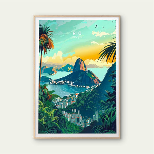 Rio Brazil, Tropical Trees and Islands Travel Poster Print Wall Art - Bella Home Decor