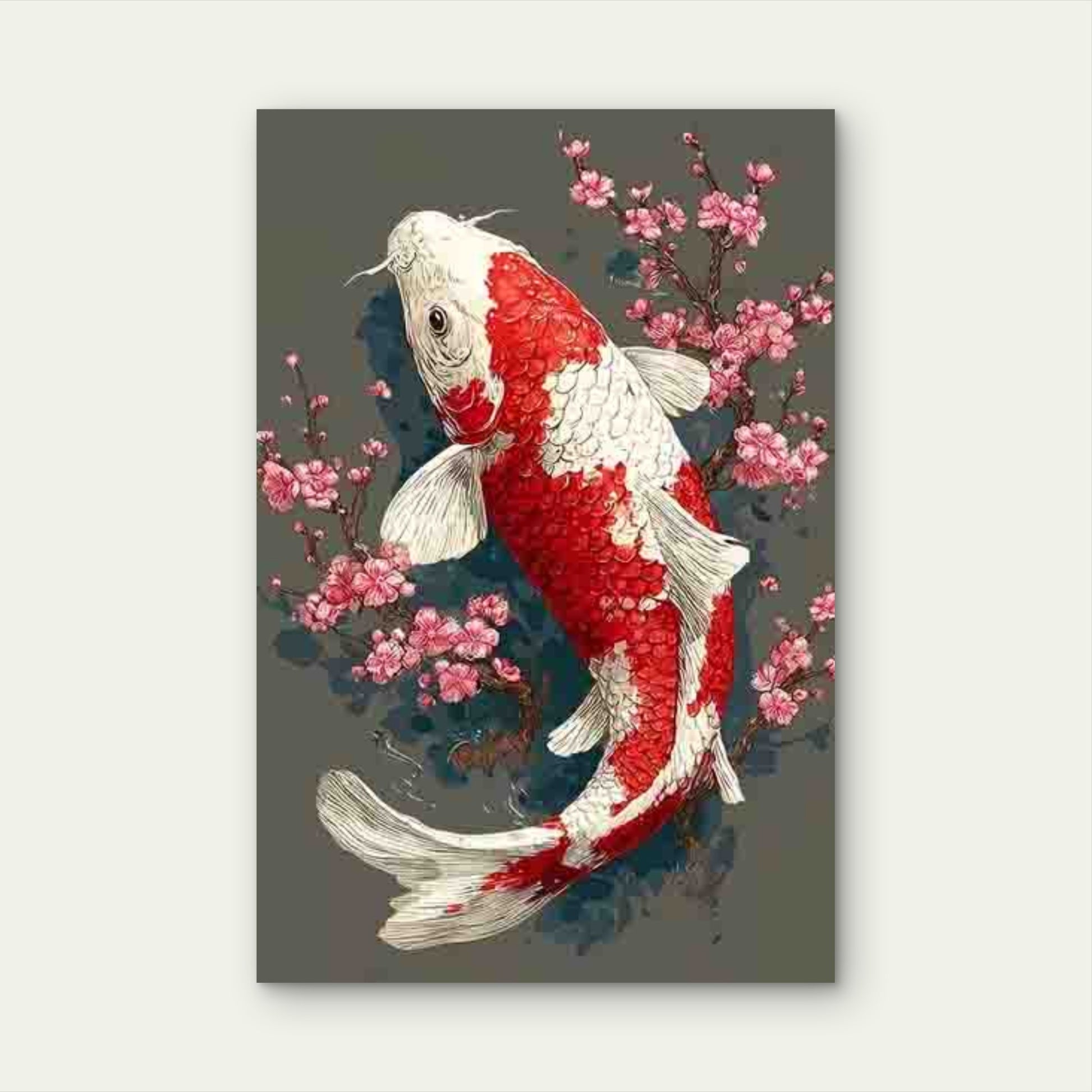 Anime Koi Fish & Cherry Blossoms 60x90cm Metal Print Ready to Hang - Bella Home Decor