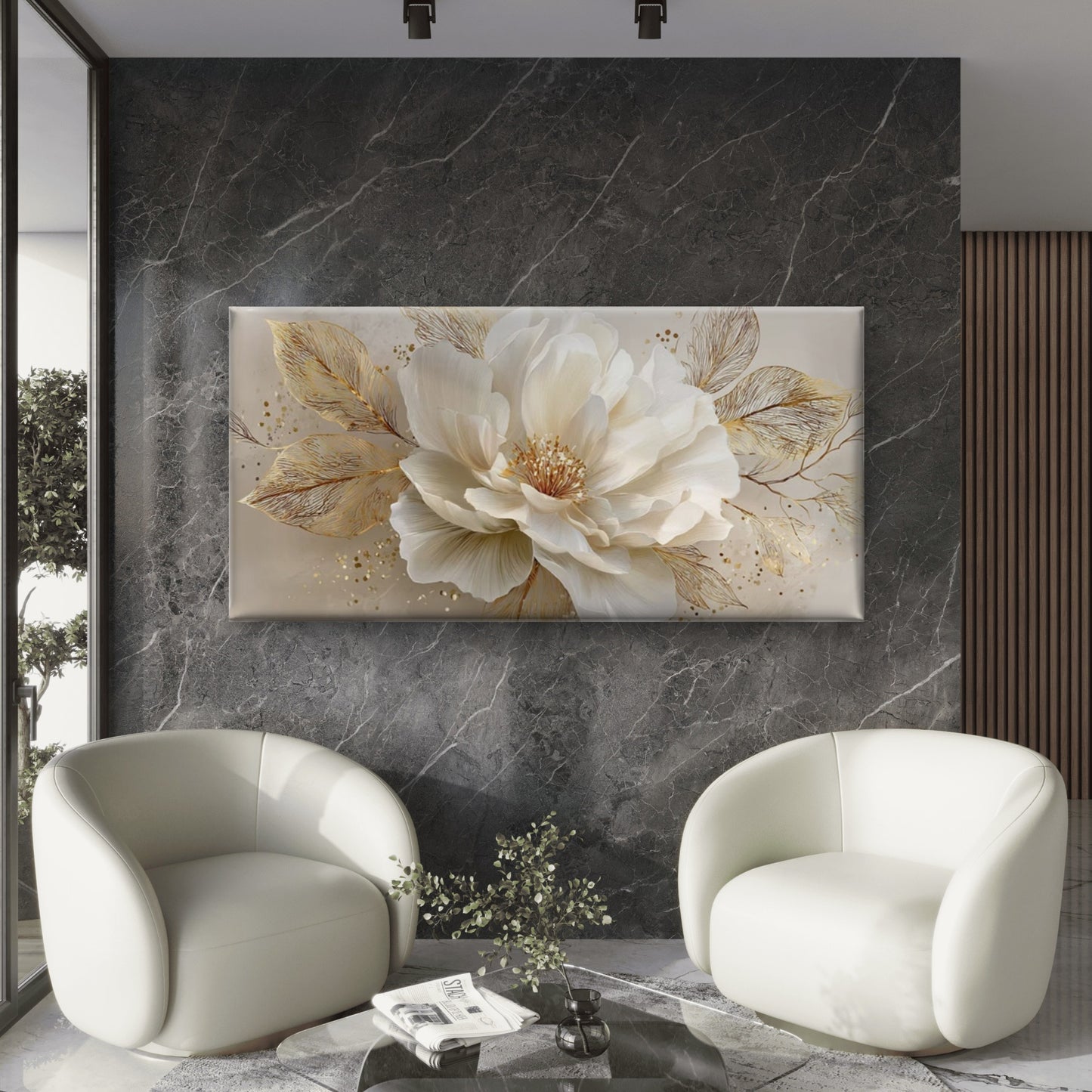 Elegant Golden Flower Petals Wall Art Canvas Office Home Room Framed 120x60cm