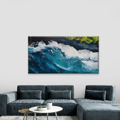 Wave and Shore Greenery Wall Art Canvas Office Home Room Framed 120x60cm