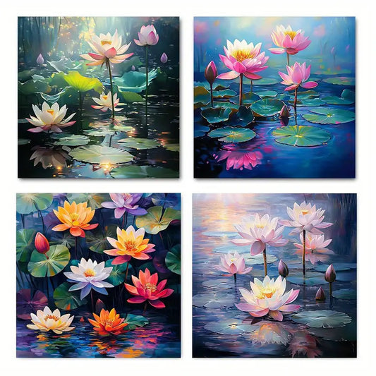 4pcs  Zen for Lotus Flower Themed     Wall Art Canvas Framed