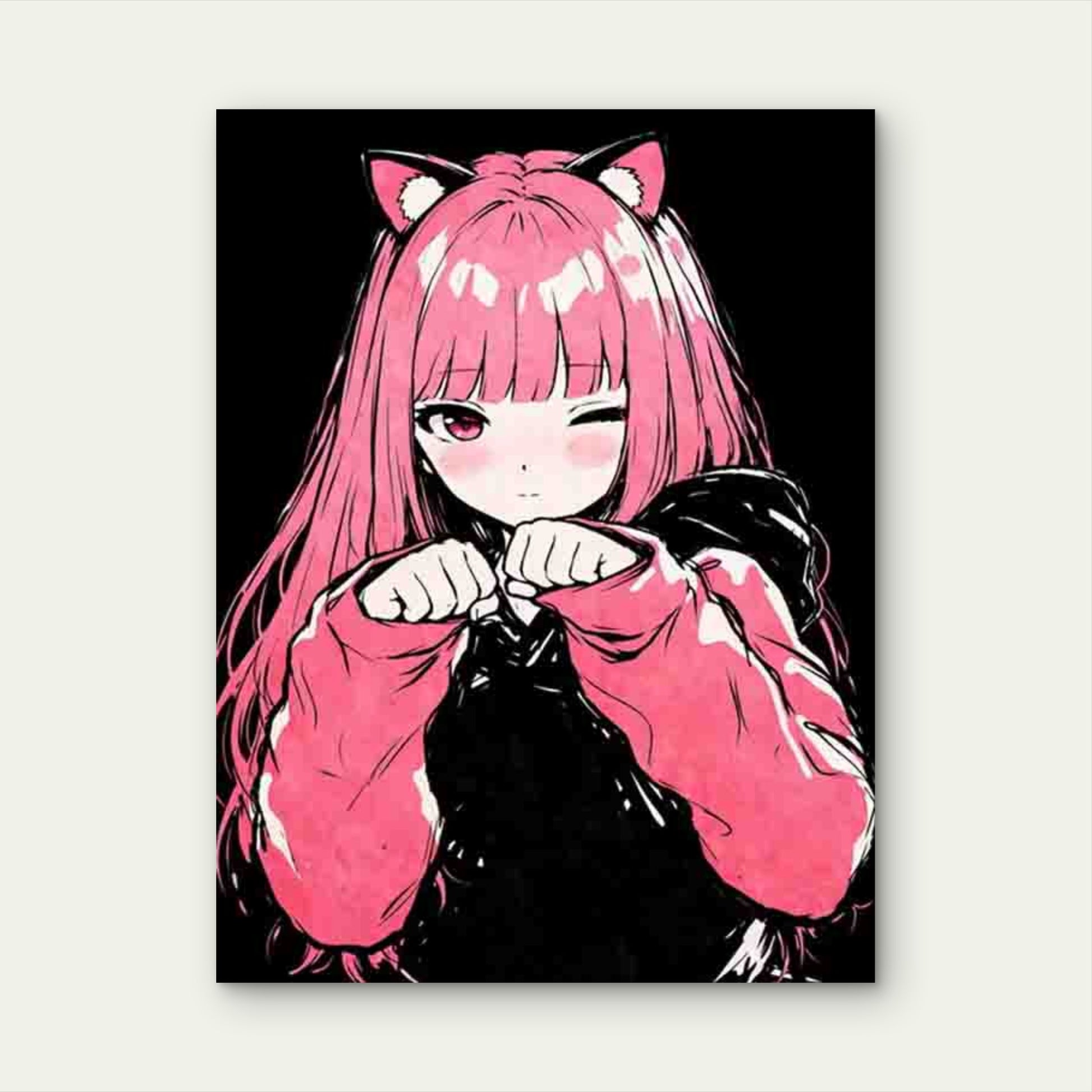 Featuring a Pink Cat Girl 60x90cm Metal Print Ready to Hang - Bella Home Decor