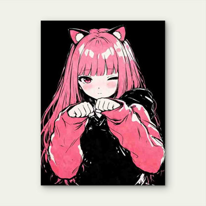 Featuring a Pink Cat Girl 60x90cm Metal Print Ready to Hang - Bella Home Decor