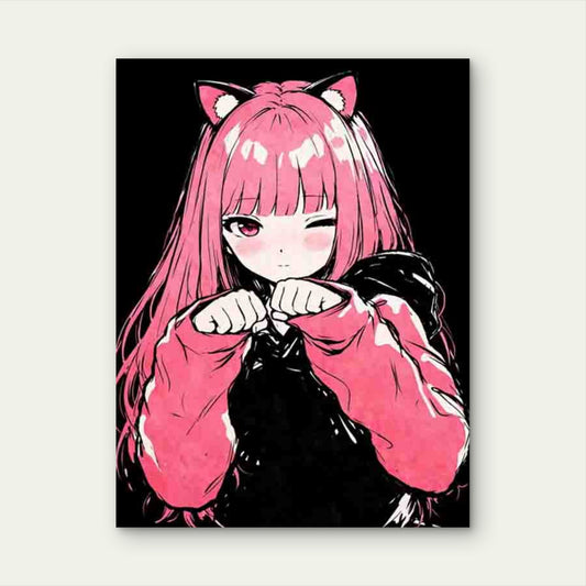 Featuring a Pink Cat Girl 40x60cm Metal Print Ready to Hang