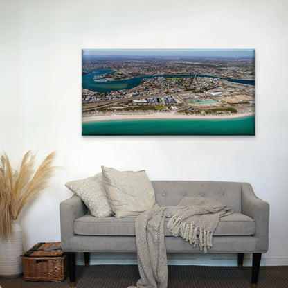 Aerial View of Coastal City Wall Art Canvas Office Home Room Framed 120x60cm - Bella Home Decor