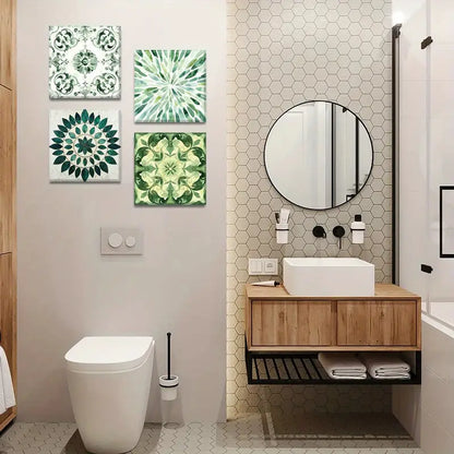 4pcs Nature-Inspired Green Tint    Wall Art Canvas Framed