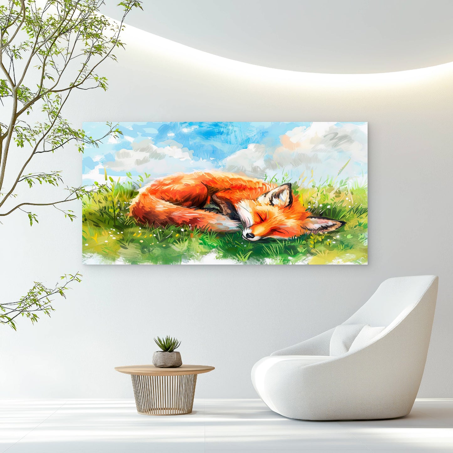Sleeping Fox In Meadow Wall Art Canvas Office Home Room Framed 120x60cm - Bella Home Decor