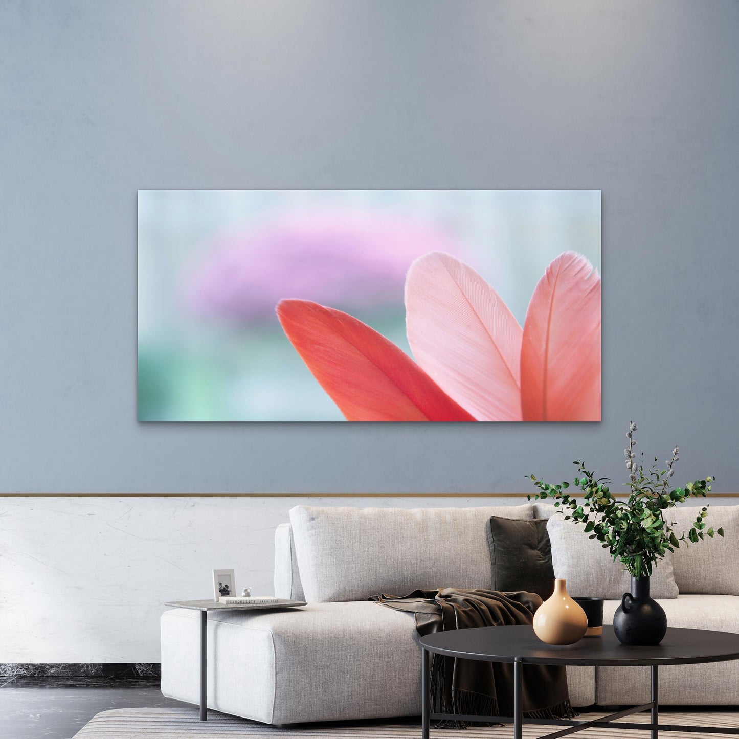 Soft Pink Feather Dreams Wall Art Canvas Office Home Room Framed 120x60cm