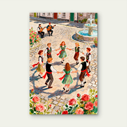 Illustration of Traditional European Folk Dance 40x60cm Metal Print Ready to Hang
