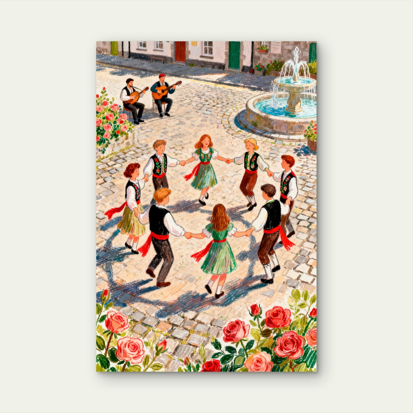 Illustration of Traditional European Folk Dance 60x90cm Metal Print Ready to Hang