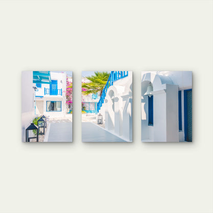 3pcs Greece Mykonos Street White Architecture Wall Art Set Canvas Framed 40x60cm - High Quality Print 100% Australian Made Wall Canvas Ready to Hang