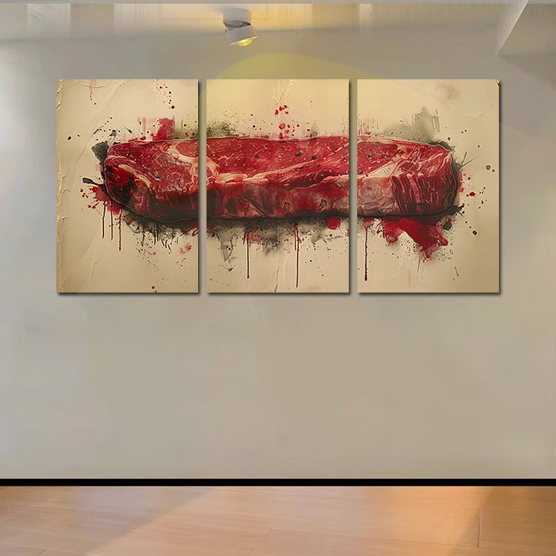 3pcs Painting of a Raw Steak Wall Art Set Canvas Framed 40x60cm - High Quality Print 100% Australian Made Wall Canvas Ready to Hang