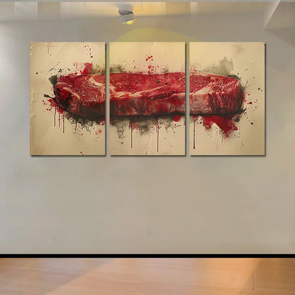 3pcs Painting of a Raw Steak Wall Art Set Canvas Framed 60x90cm - High Quality Print 100% Australian Made Wall Canvas Ready to Hang