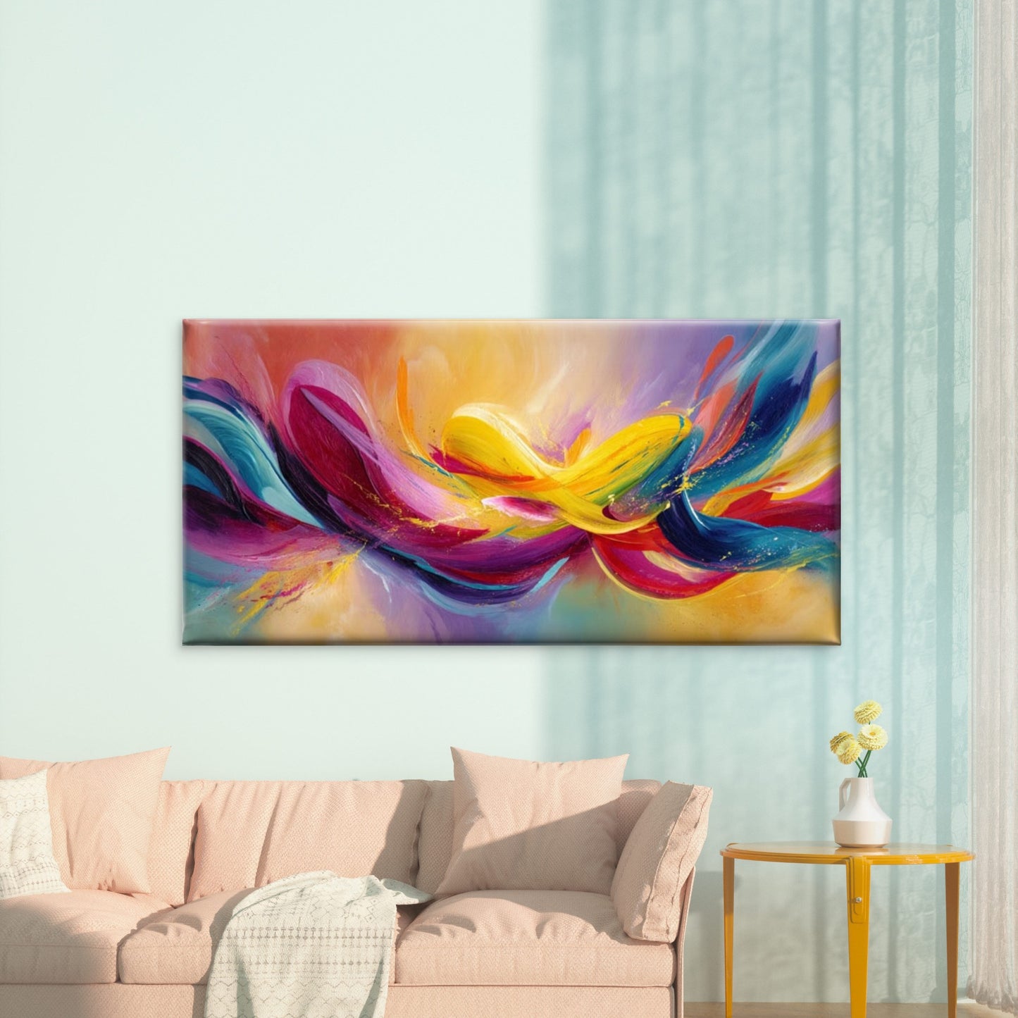 Abstract Multicolor Waves Wall Art Canvas Office Home Room Framed 120x60cm