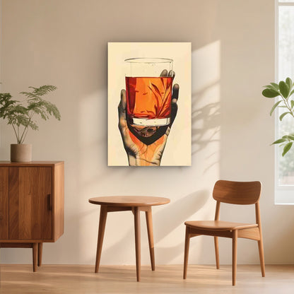 Handheld Red Liquid Glass with Plant Leaves 60x90cm Metal Print Ready to Hang