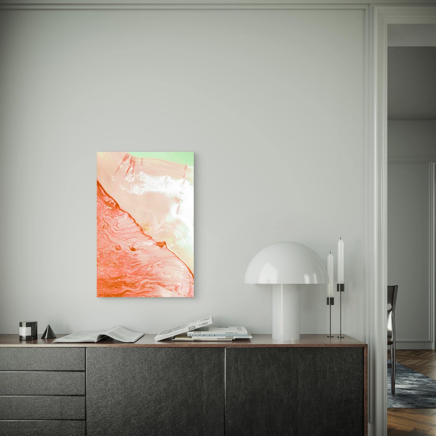 Acrylic Fluid Art White Red And Pink Liquid Metal Print Ready to Hang