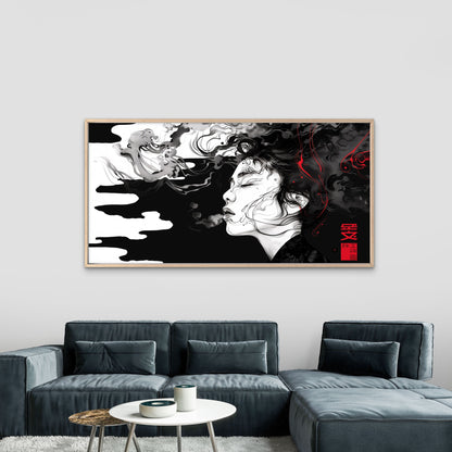Black Smoke Red Serenity Wall Art Canvas Office Home Room Framed 120x60cm
