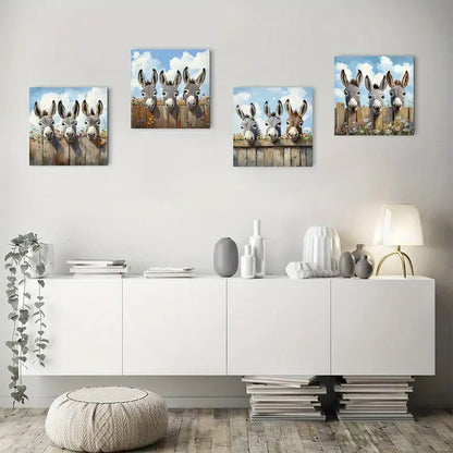 4pcs Charming Donkey Canvas Art Prints Wall Art Canvas Framed