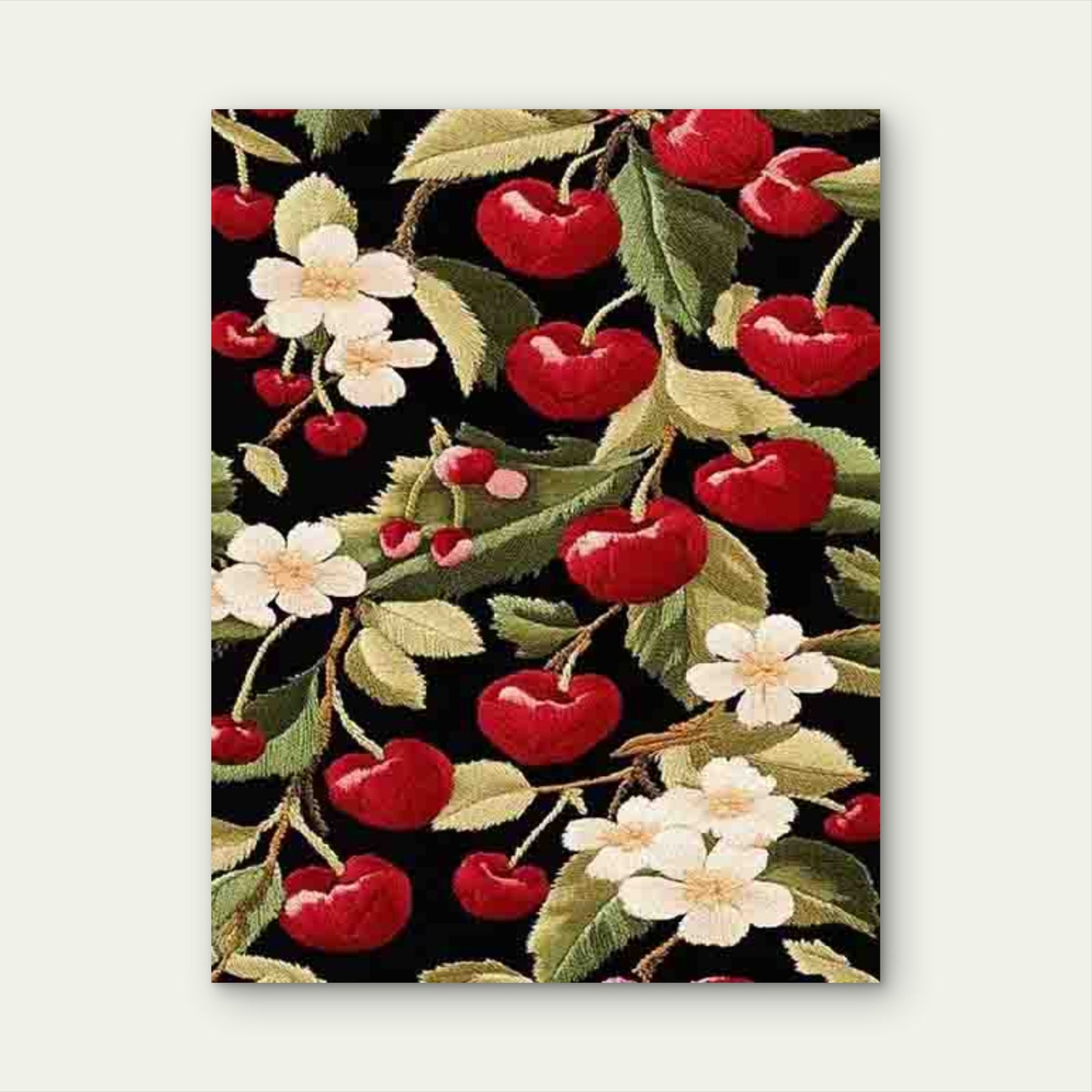 Cherry Blossom Floral Embroidery Metal Print Ready to Hang - Bella Home Decor