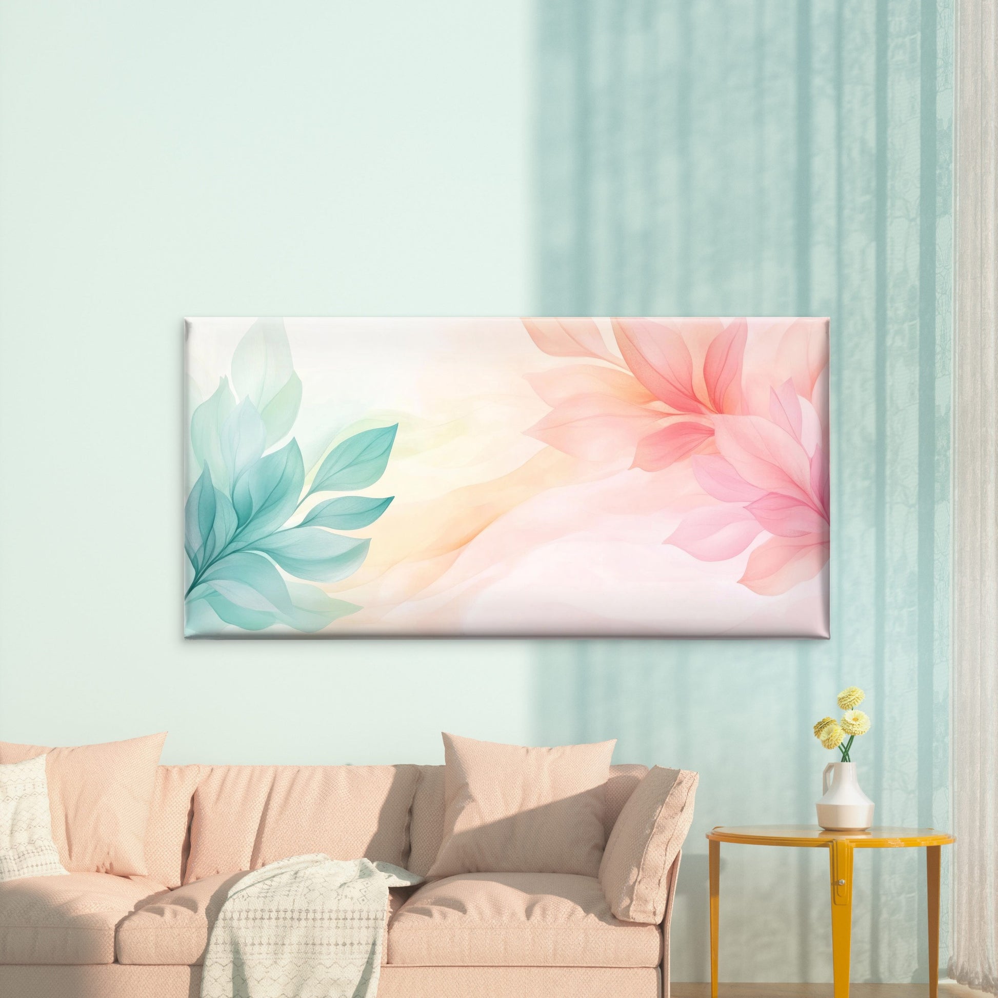 Pastel Botanical Harmony Wall Art Canvas Office Home Room Framed 120x60cm - Bella Home Decor