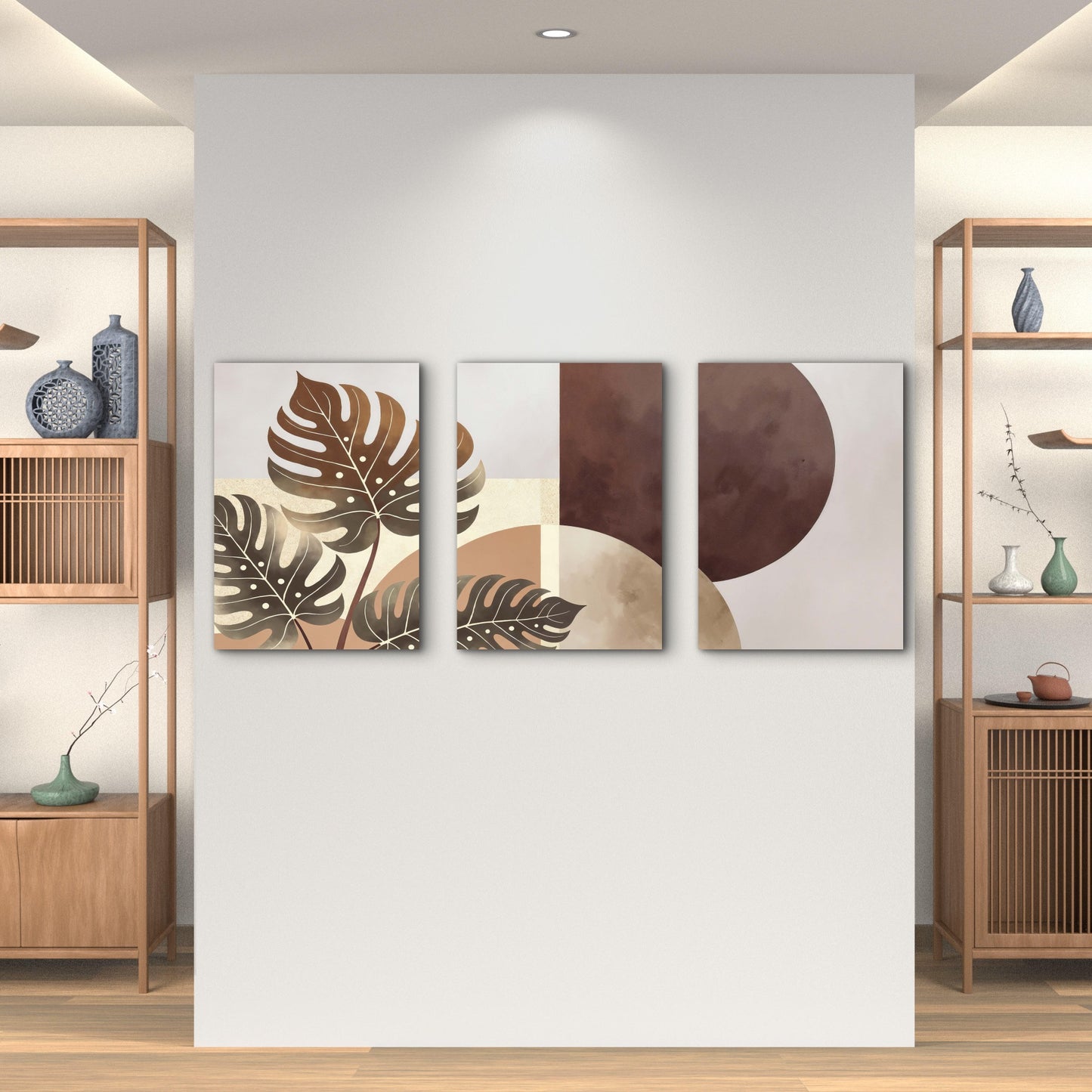 3pcs Boho Earth Tones Neutral Monstera Triptych Wall Art Set Canvas Framed 50x70cm - High Quality Print 100% Australian Made Wall Canvas Ready to Hang - Bella Home Decor