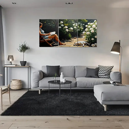 3pcs Woman Reading And Dog Canvas Metal Print Ready to Hang Art