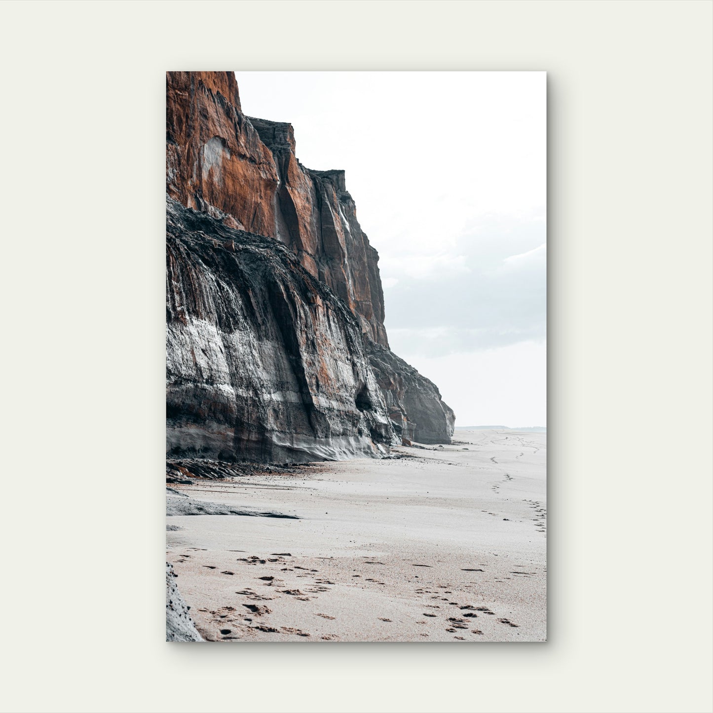 Cliffs Towering Over A Sandy Beach 60x90cm Metal Print Ready to Hang