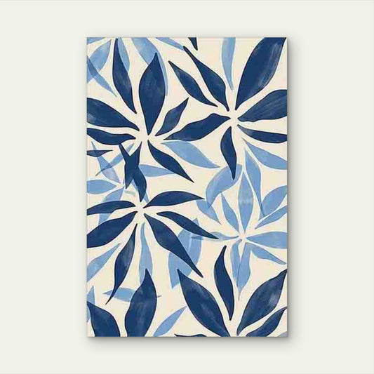 Minimalist Blue & White Leaf Pattern Metal Print Ready to Hang - Bella Home Decor
